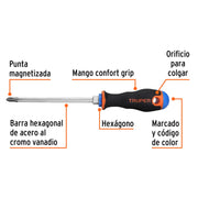 Desarmador de cruz 5/16' x 6' mango Comfort Grip, TRUPER