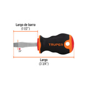 Desarmador plano 1/4' x 1-1/2' mango Comfort Grip, TRUPER