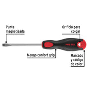 Desarmador plano 1/4' x 4'mango Comfort Grip, PRETUL