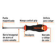 Desarmador plano 1/4' x 4' mango Comfort Grip, TRUPER