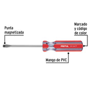 Desarmador plano 1/4 x 4' mango de PVC, PRETUL