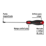 Desarmador plano 1/4' x 6'mango Comfort Grip, PRETUL