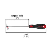 Desarmador plano 1/4' x 6'mango Comfort Grip, PRETUL