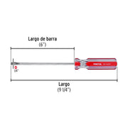 Desarmador plano 1/4 x 6' mango de PVC, PRETUL