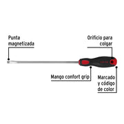 Desarmador plano 1/4' x 8'mango Comfort Grip, PRETUL