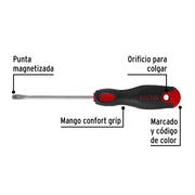 Desarmador plano 3/16 x 4' mango Comfort Grip, PRETUL