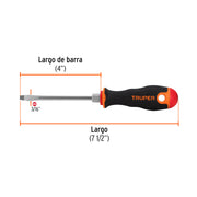 Desarmador plano 3/16' x 4' mango Comfort Grip, TRUPER