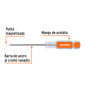 Desarmador plano 3/16' x 4' mango de acetato, TRUPER