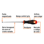 Desarmador plano 3/16' x 6' mango Comfort Grip, TRUPER
