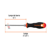 Desarmador plano 3/16' x 6' mango Comfort Grip, TRUPER