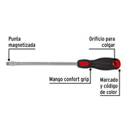 Desarmador plano 3/8' x 8' mango Comfort Grip, PRETUL