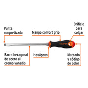 Desarmador plano 3/8' x 8' mango Comfort Grip, TRUPER