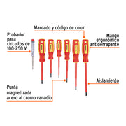 Juego 6 desarmadores dieléctricos y 1 probador de corriente