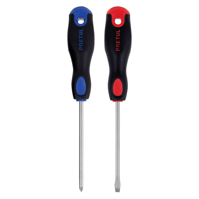 Dúo de desarmadores 3/16' x 4' mango Comfort Grip, PRETUL
