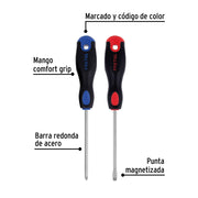 Dúo de desarmadores 3/16' x 4' mango Comfort Grip, PRETUL