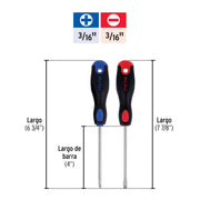 Dúo de desarmadores 3/16' x 4' mango Comfort Grip, PRETUL