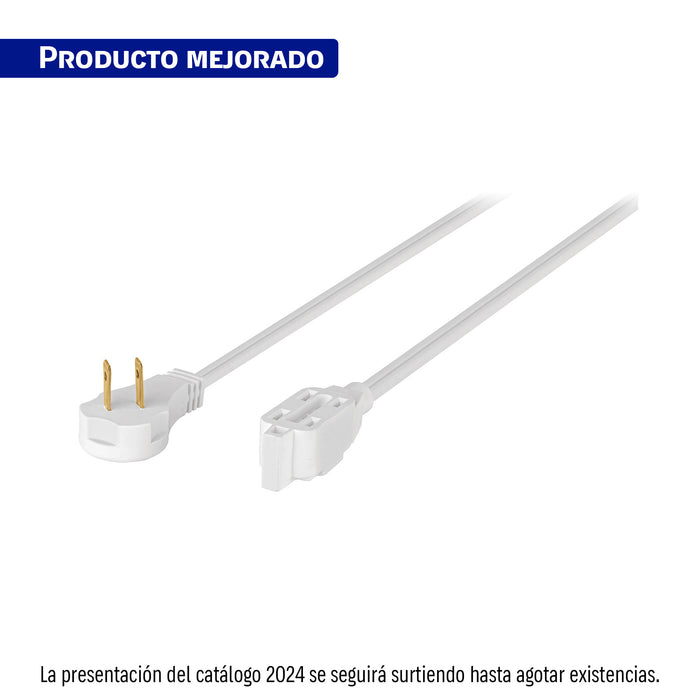Extensión eléctrica doméstica 10 m clavija plana, blanca