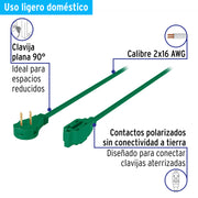 Extensión eléctrica doméstica 2 m clavija plana, verde