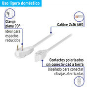 Extensión eléctrica doméstica 3 m clavija plana, blanca