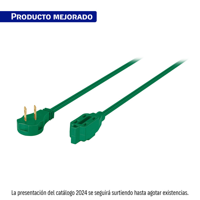 Extensión eléctrica doméstica 3 m clavija plana, verde