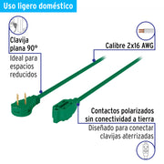Extensión eléctrica doméstica 4 m clavija plana, verde
