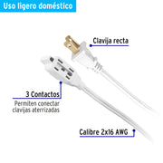 Extensión eléctrica doméstica 6 m clavija recta, blanca