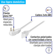 Extensión eléctrica doméstica 8 m clavija plana, blanca