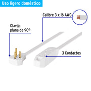 Extensión doméstica aterrizada 4 m blanca con clavija plana