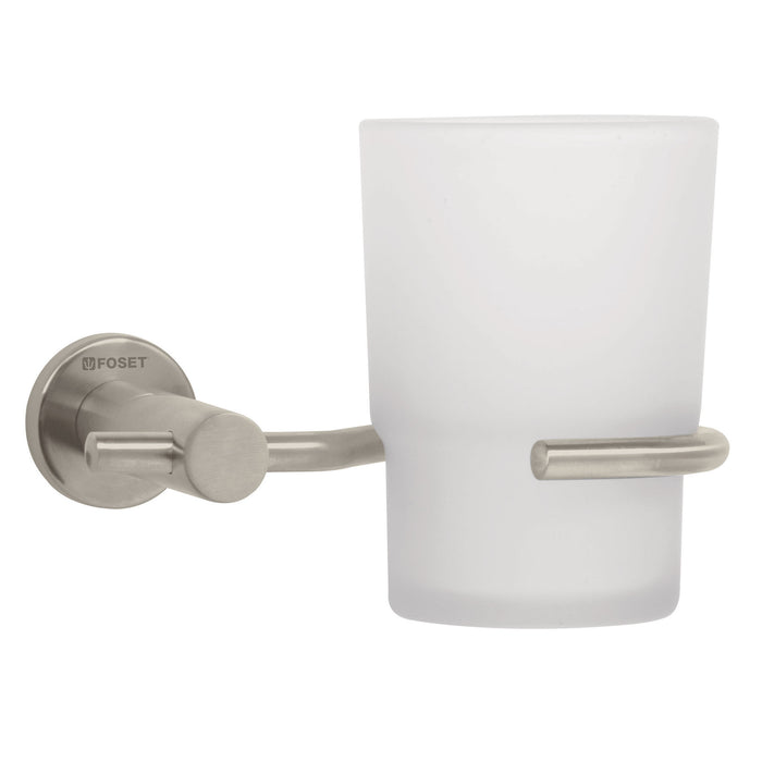 Portavaso cepillero satín con vaso de vidrio, FOSET ELEMENT