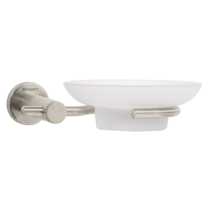 Jabonera metálica satín con plato de vidrio, FOSET ELEMENT