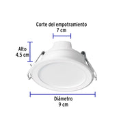 Luminario LED empotrable 5 W 6500 K, redondo, VOLTECK BASIC