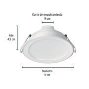 Luminario LED empotrable 7 W 6500 K, redondo, VOLTECK BASIC