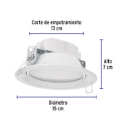 Luminario LED empotrable 6 W 3000 K, redondo, VOLTECK