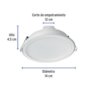 Luminario LED empotrable 12 W 6500 K, redondo, VOLTECK BASIC