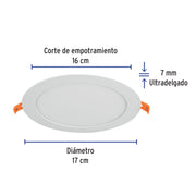Luminario LED plafón 12W 3000K ultradelgado redondo, VOLTECK