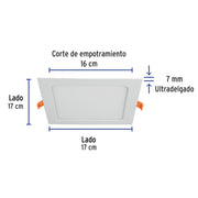 Luminario LED plafón 12W 3000K ultradelgado cuadrado VOLTECK