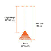 Escoba plástica para jardín, flexible, 22 dientes, mango 48'