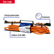 Extensión eléctrica uso rudo 10 m 2x16 AWG para 1 clavija