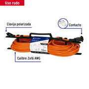 Extensión eléctrica uso rudo 15 m 2x16 AWG para 1 clavija