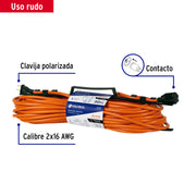 Extensión eléctrica uso rudo 30 m 2x16 AWG para 1 clavija