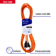 Extensión eléctrica uso rudo 6m 2x16 AWG para 1 clavija