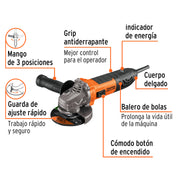 Esmeriladora angular 4-1/2', 1100W, TRUPER ERGO PRO