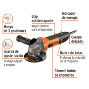 Esmeriladora angular 4-1/2', 850W, TRUPER ERGO PRO