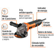 Esmeriladora angular 4-1/2', 950W, TRUPER ERGO PRO