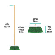 Escoba grande tipo cepillo, cerdas de PVC, bastón de madera