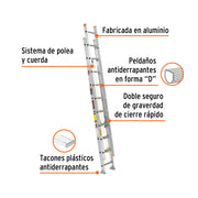 Escalera de extensión, tipo II, 20 peldaños, TRUPER