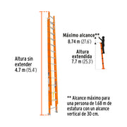 Escalera de extensión, tipo II, 28 peldaños, fibra de vidrio
