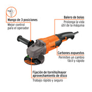 Esmeriladora angular 4-1/2', 1300W, TRUPER PRO