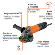 Esmeriladora angular 4-1/2', 700W, TRUPER PRO