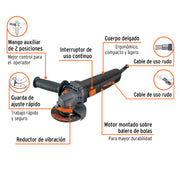 Esmeriladora angular 4-1/2', 850W, TRUPER INDUSTRIAL